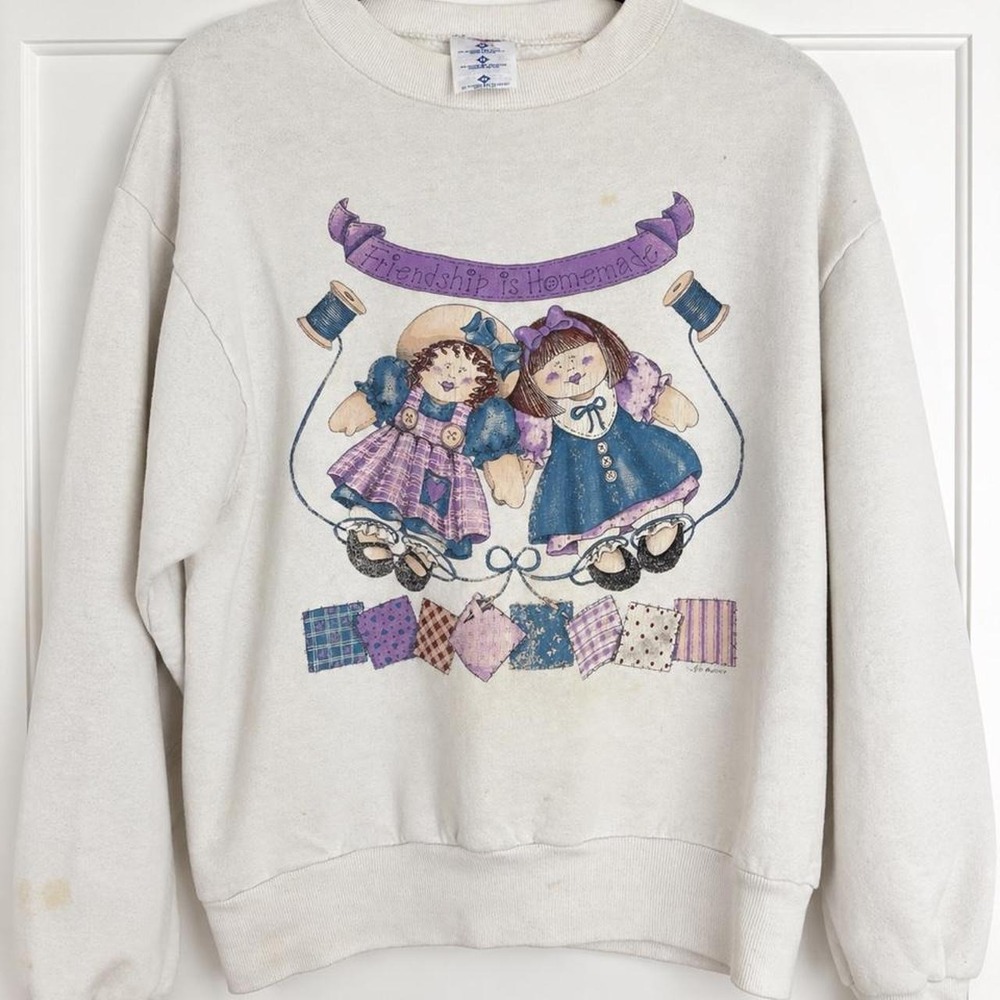Vintage 90s "Friendship Is Homemade" Rag Doll Crewneck Sweatshirt